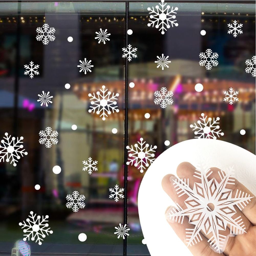 Snowflake Window Decal - สติกเกอร์เกล็ดหิมะคริสต์มาส PVC 30 ชิ้น สีขาว แบบติดผนังด้วยไฟฟ้าสถิต